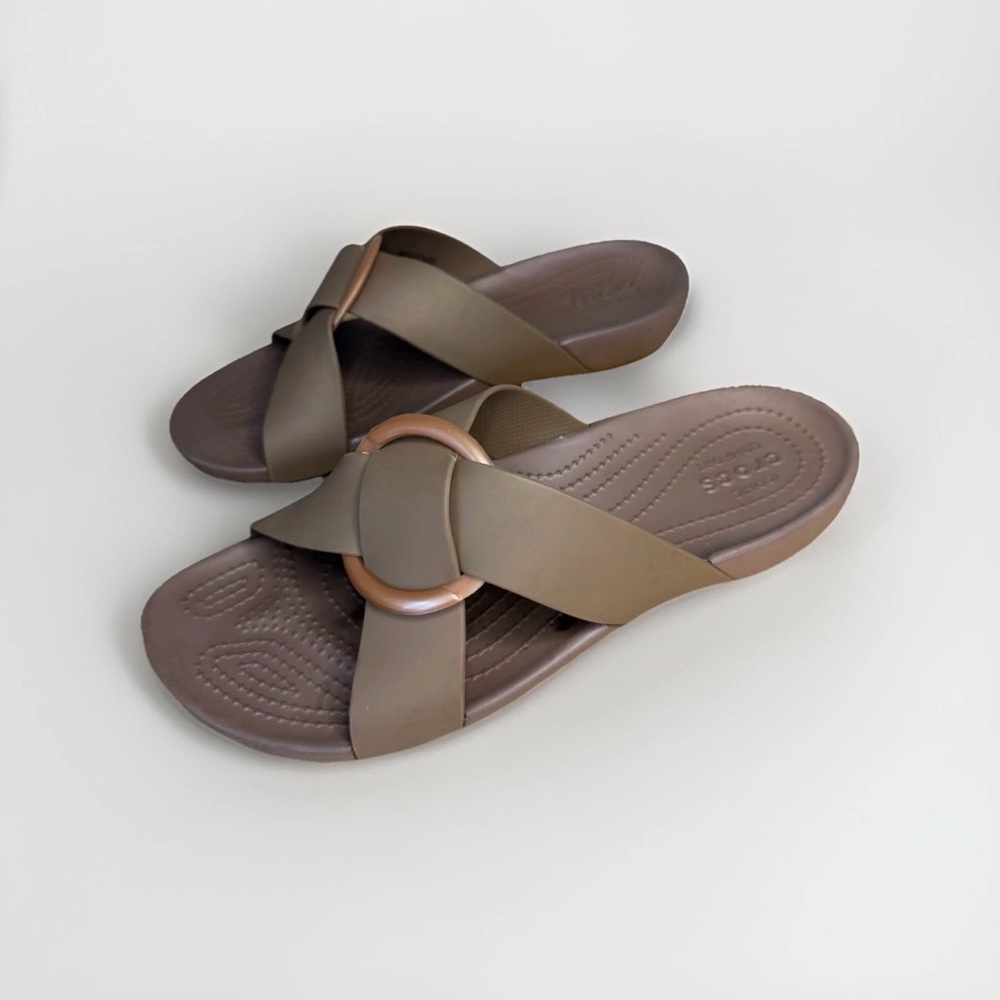 Crocs womens Women's 9 Serena Cross-band Slide Sandals Sandal in Bronze